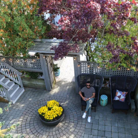 Person sitting in a quiet garden